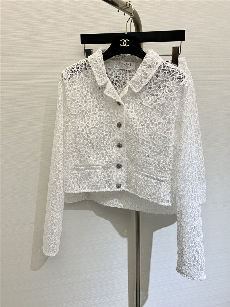 Ch**el hollow camellia cardigan in white