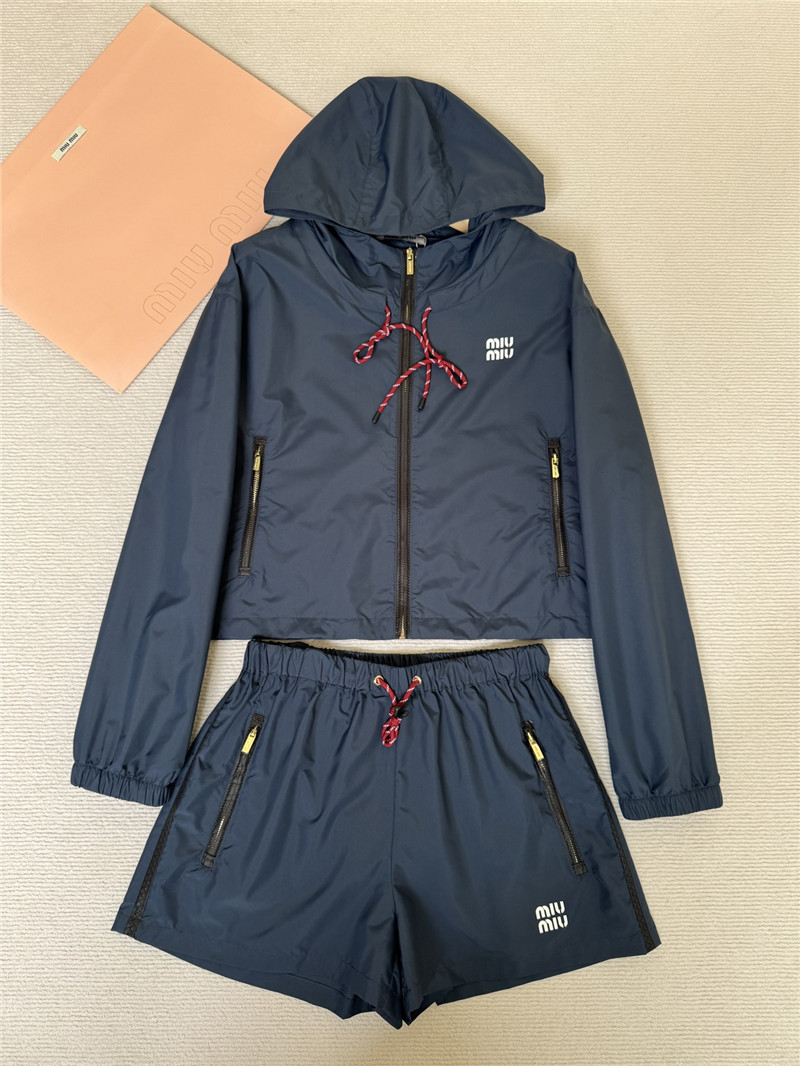 M1um1u nylon jacket + high waist shorts replica clothing