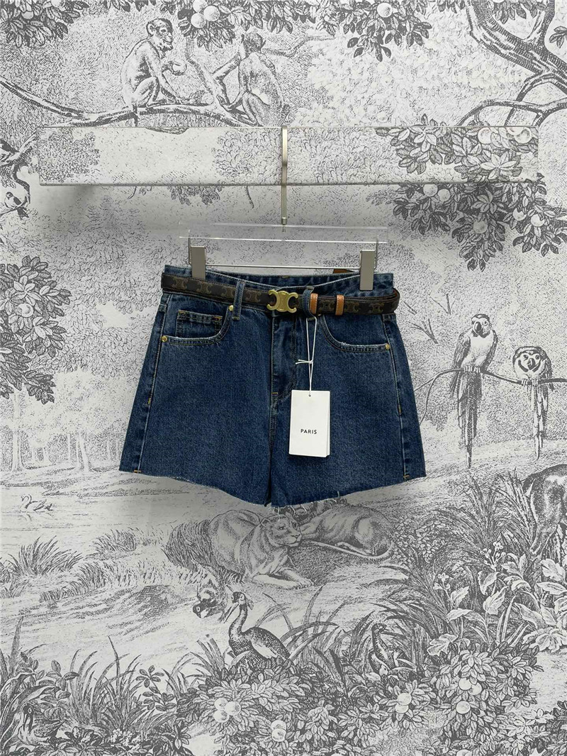 Ce1i*e arc de triomphe belt denim shorts replica clothing