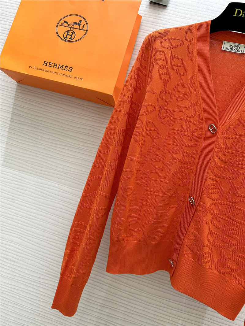 H**me5 v-neck orange monogram jacquard cardigan