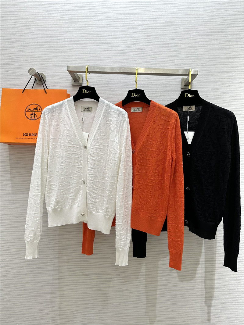 H**me5 v-neck orange monogram jacquard cardigan