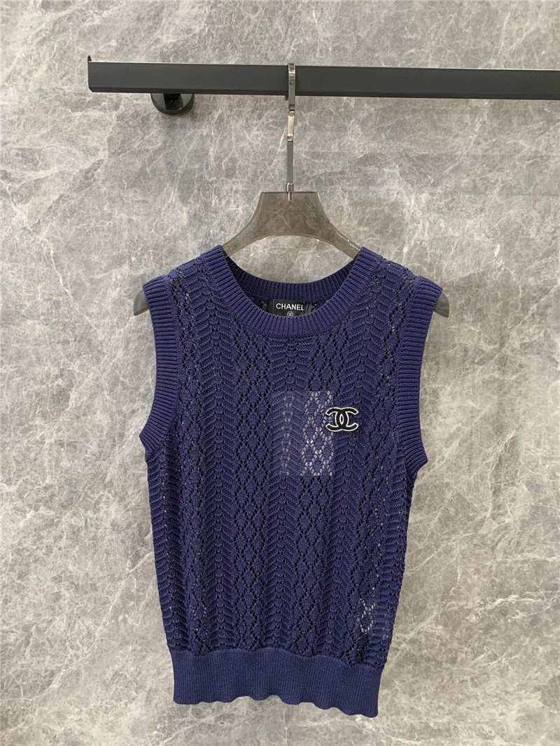Ch**el double c rhombus hollow knitted vest replica clothes