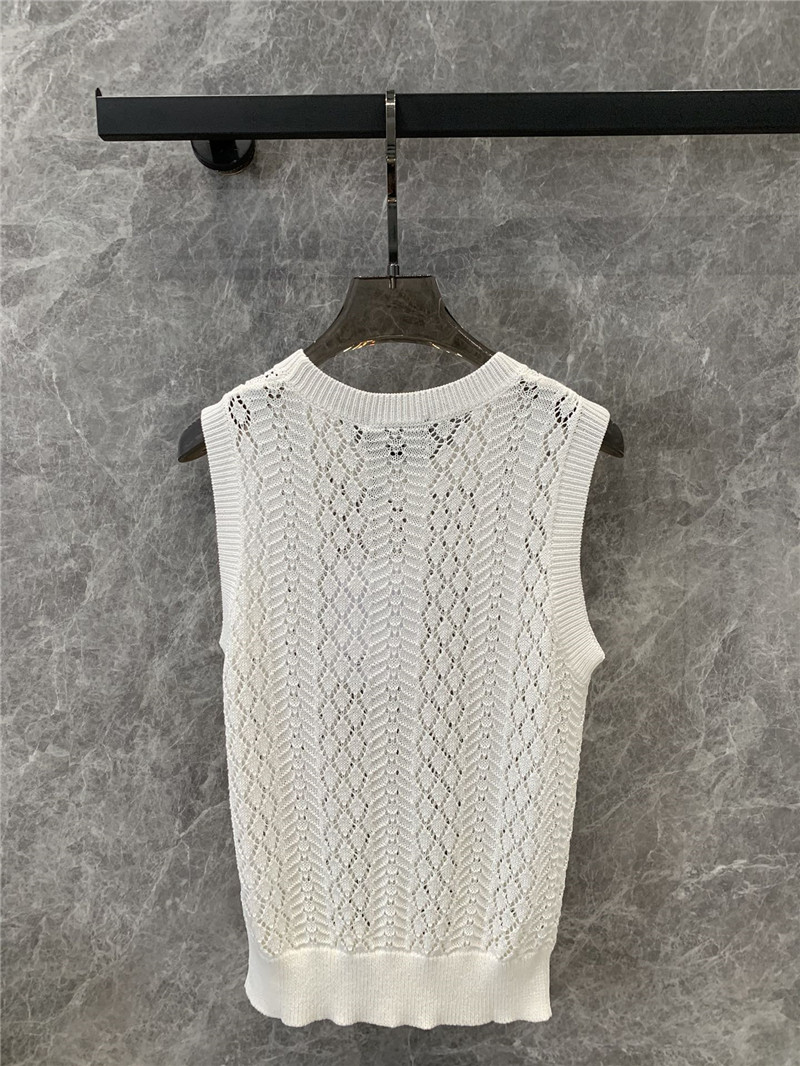 Ch**el double c rhombus hollow knitted vest replica clothes