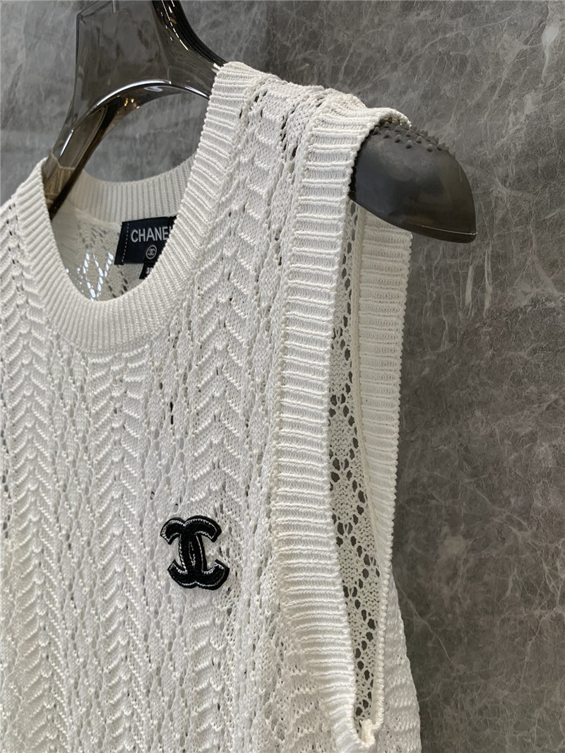 Ch**el double c rhombus hollow knitted vest replica clothes