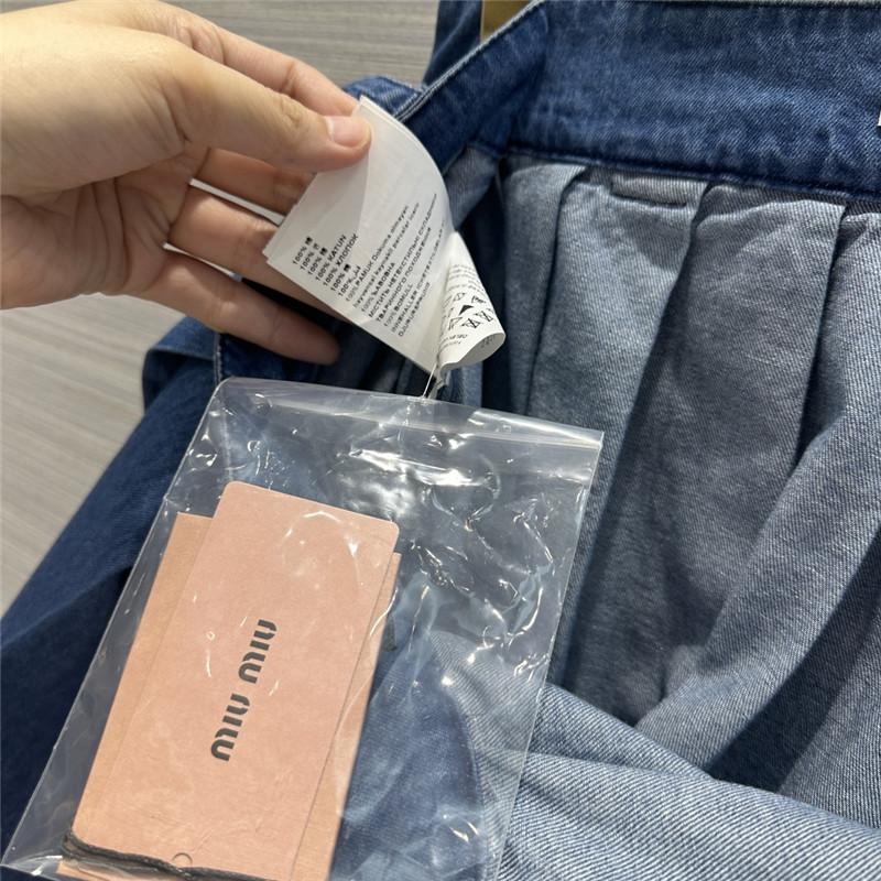 M1um1u denim low waist pleated short skirt replica clothing
