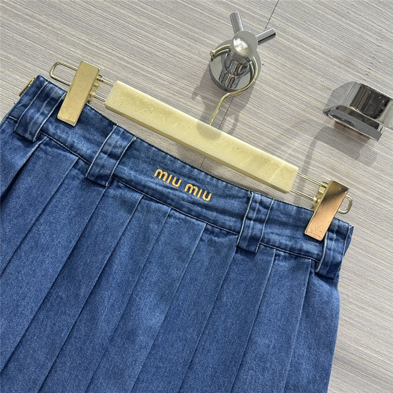 M1um1u denim low waist pleated short skirt replica clothing