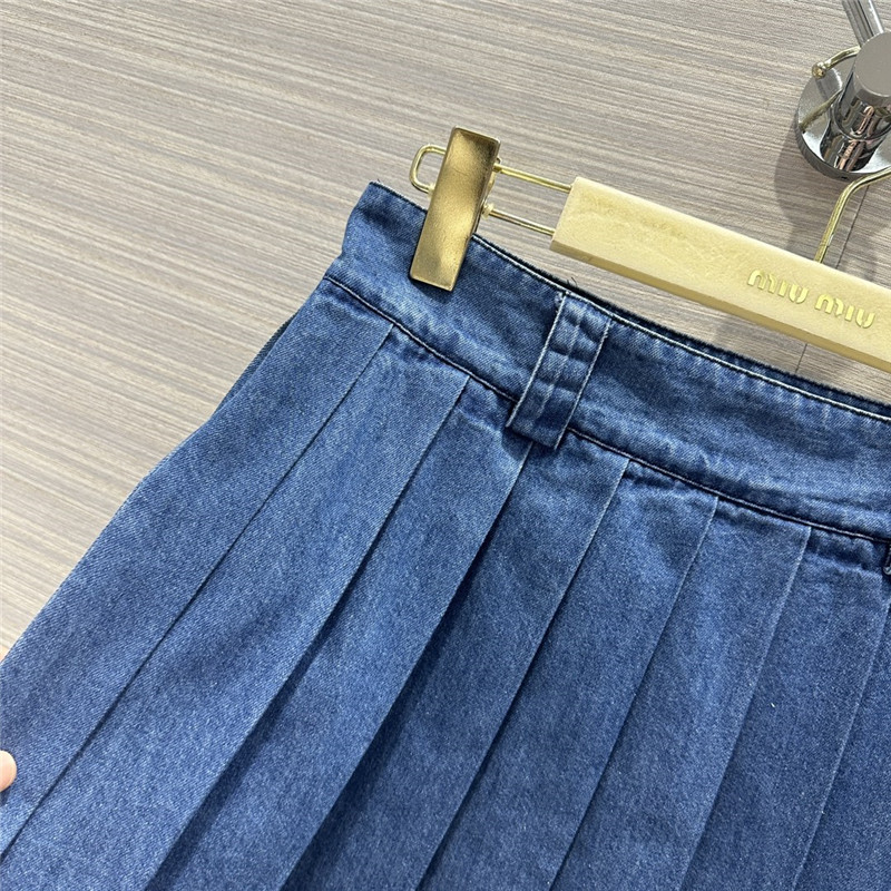 M1um1u denim low waist pleated short skirt replica clothing