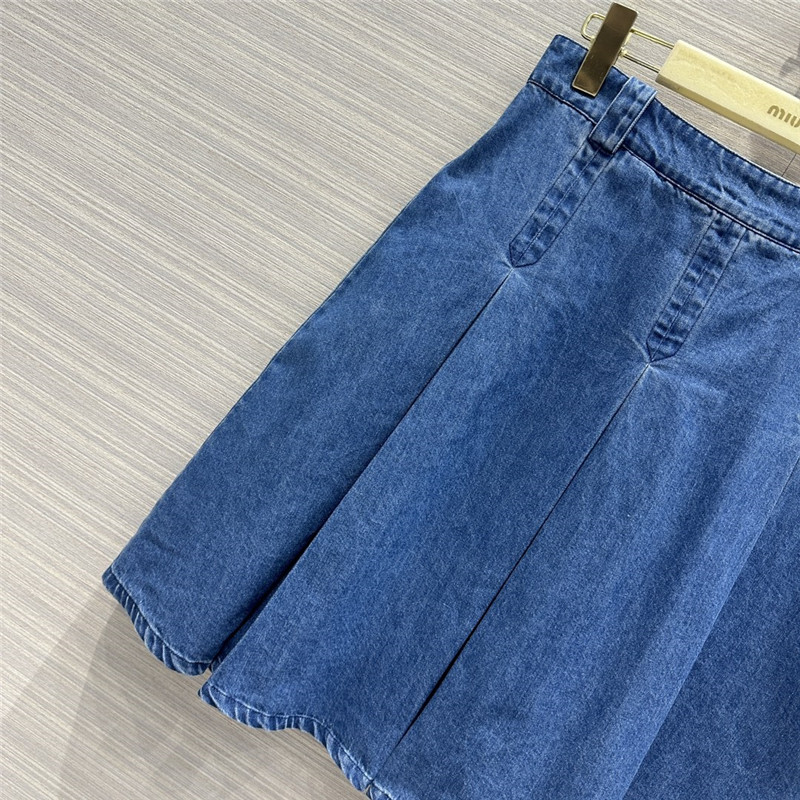 M1um1u denim low waist pleated midi skirt replica clothes