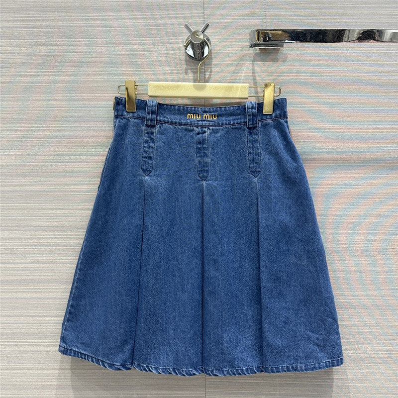 M1um1u denim low waist pleated midi skirt replica clothes