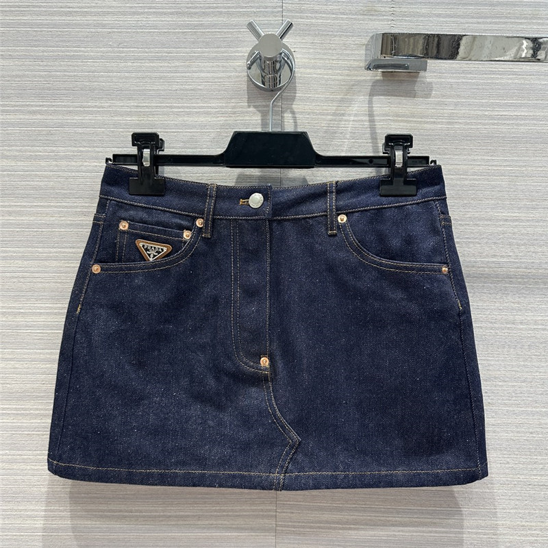 Pra*a original color denim mini skirt replica clothes