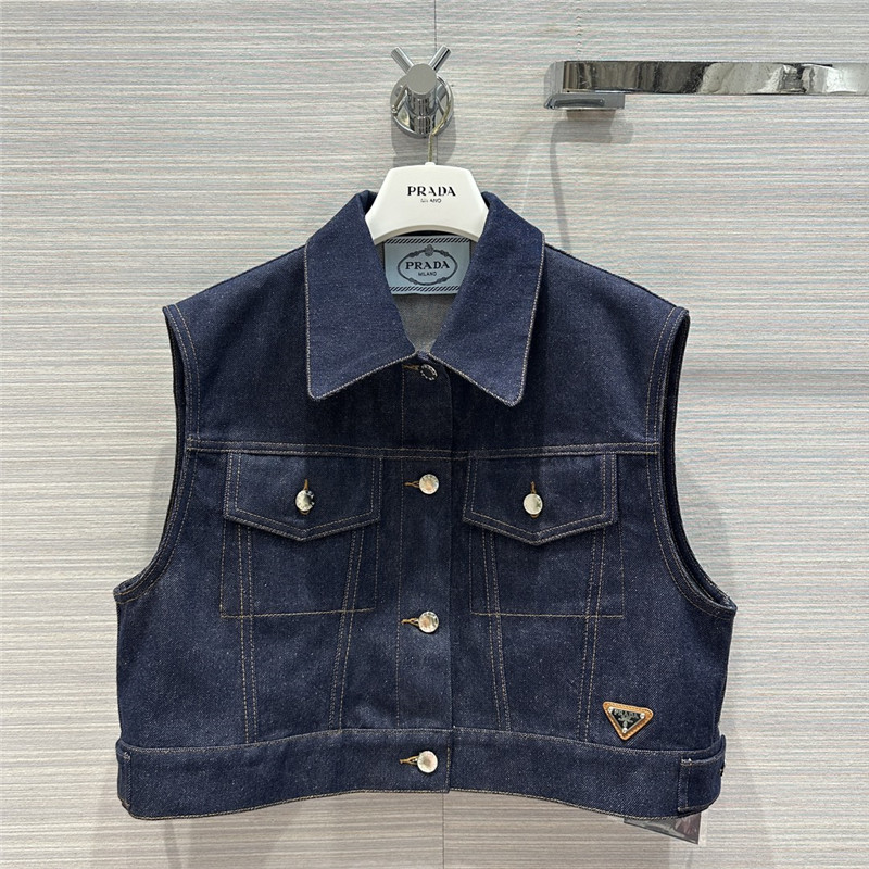 Pra*a original color denim functional vest replica clothing