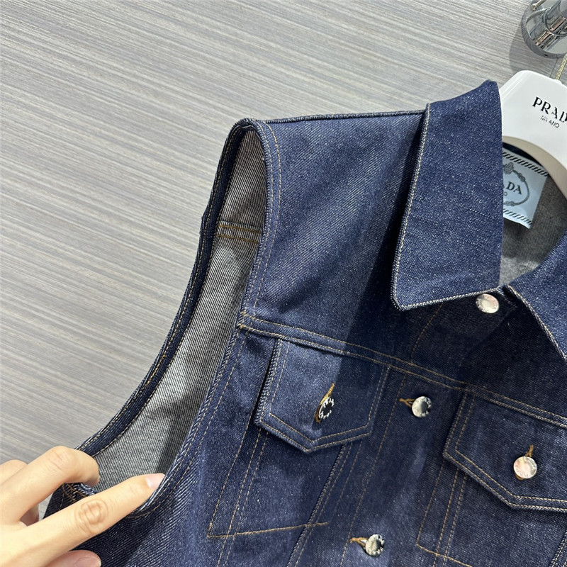 Pra*a original color denim functional vest replica clothing