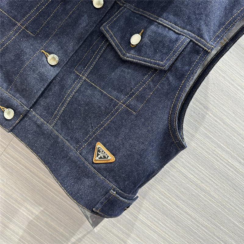 Pra*a original color denim functional vest replica clothing