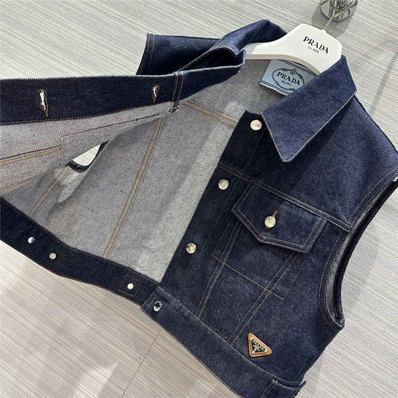 Pra*a original color denim functional vest replica clothing