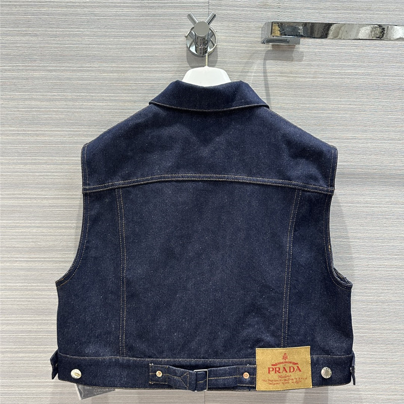 Pra*a original color denim functional vest replica clothing