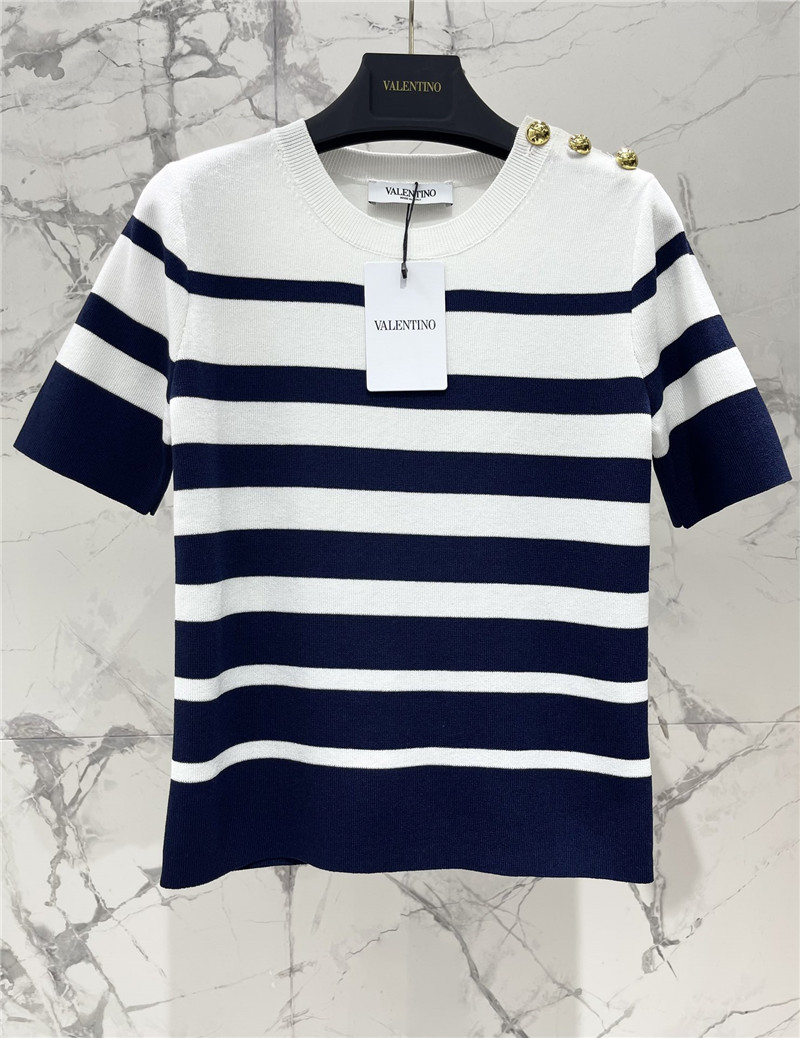 Va1e*ntin0 striped button knit-shirt
