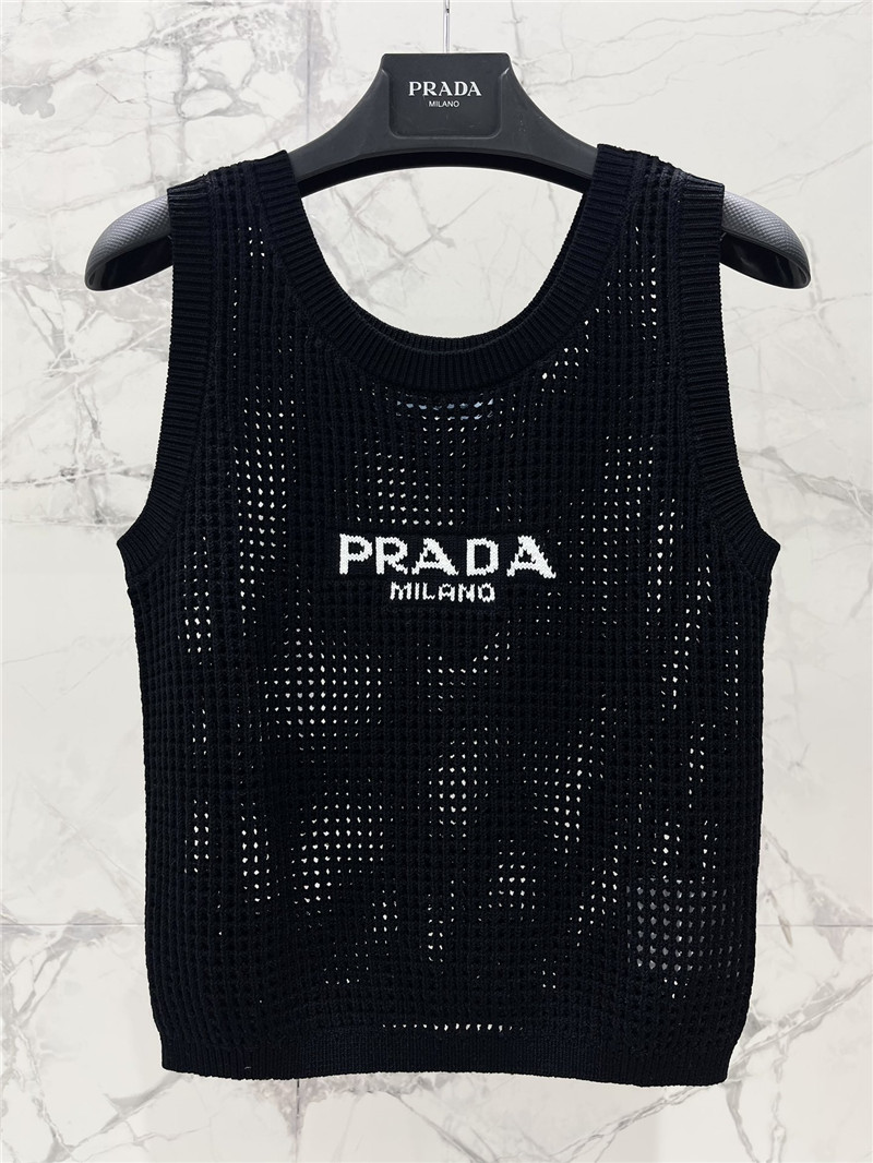 Pra*a hollow knitted vest replica designer clothes