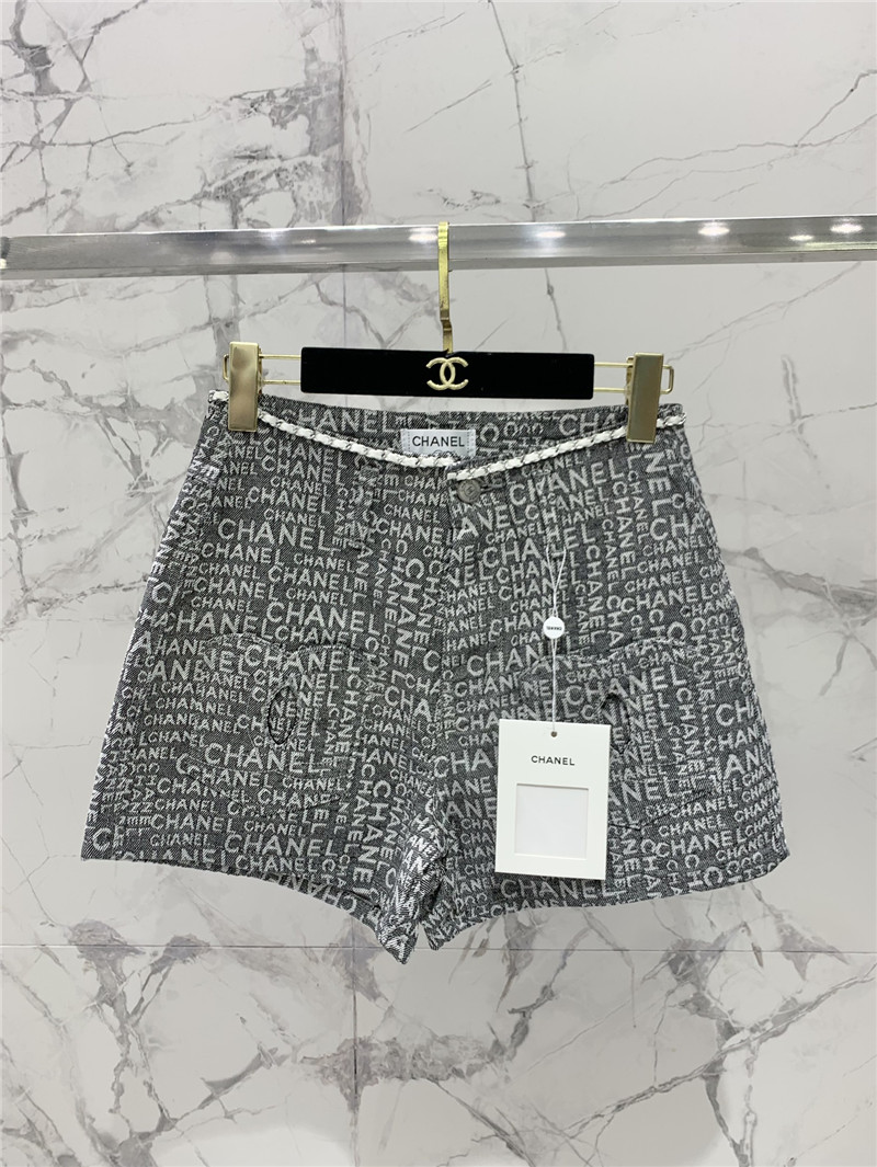 Ch**el full logo jacquard denim shorts replica clothes