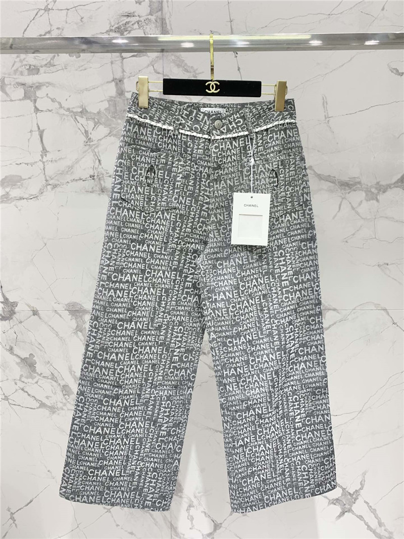 Ch**el full logo jacquard denim trousers replicas clothes