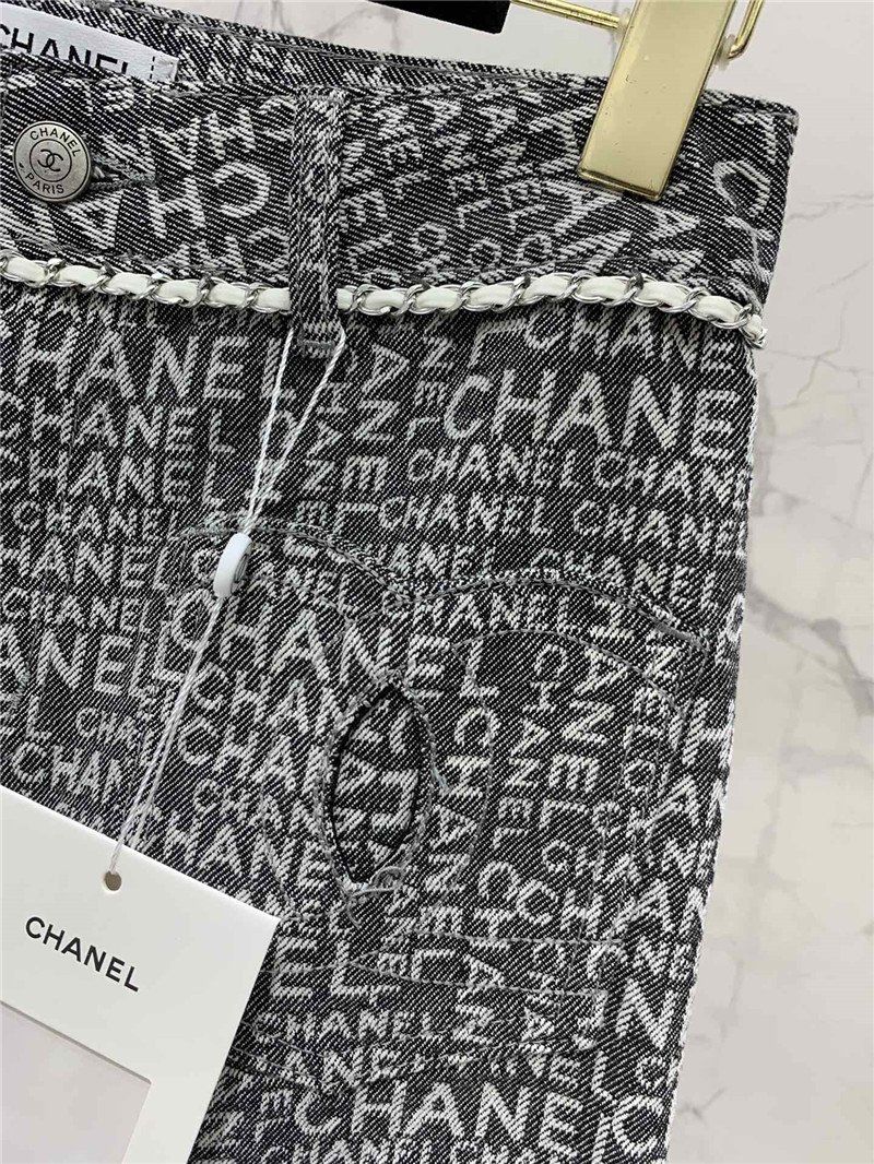 Ch**el full logo jacquard denim trousers replicas clothes