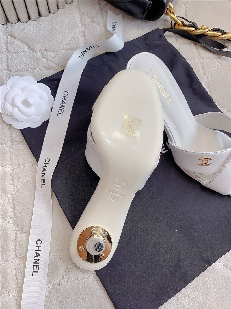 Ch**el white lambskin pearl heel mule