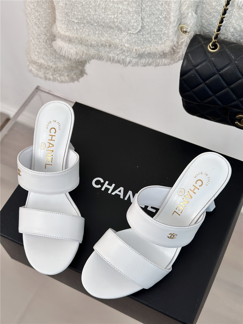 Ch**el block leather heel mule white