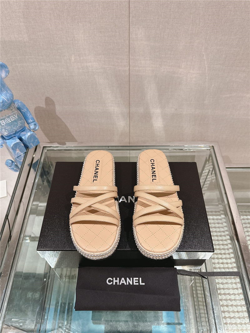 Ch**el cross rope platform slippers beige