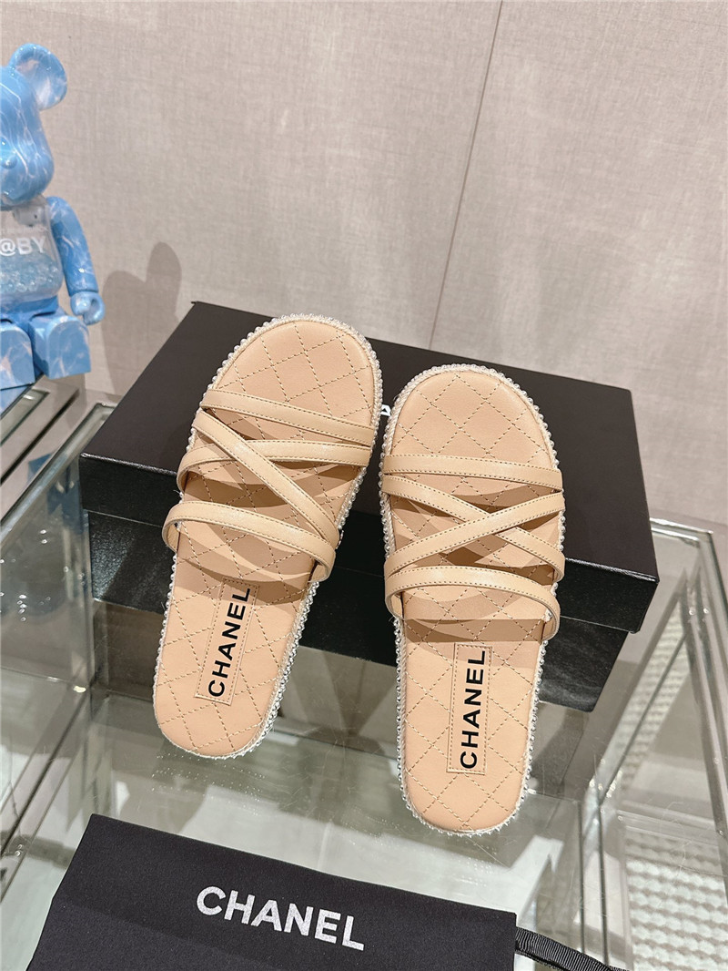 Ch**el cross rope platform slippers beige