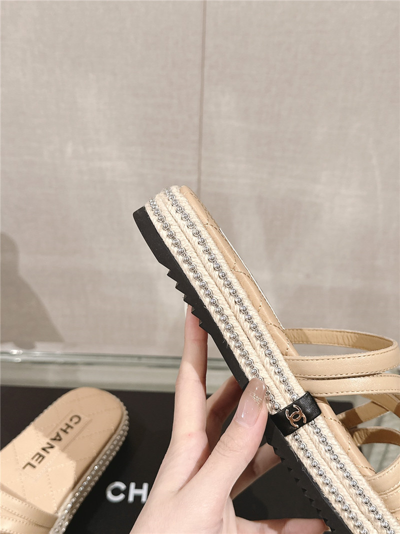 Ch**el cross rope platform slippers beige