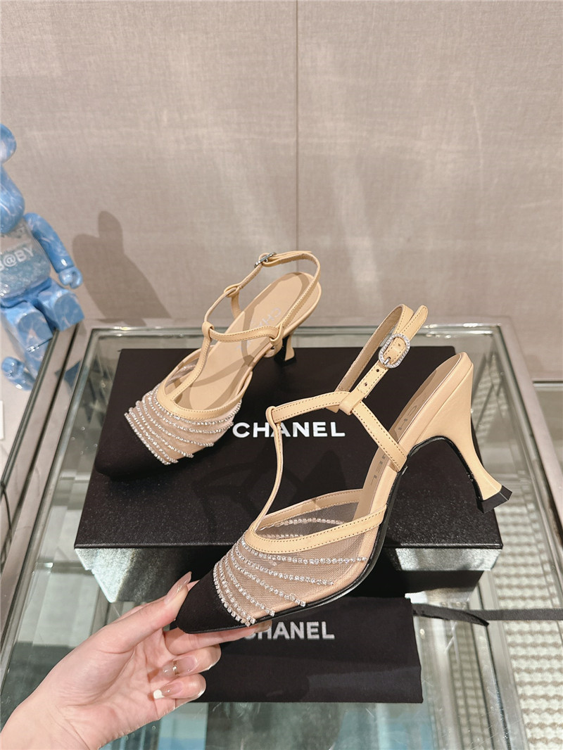 Ch**el interlocking logo t-strap pumps in beige