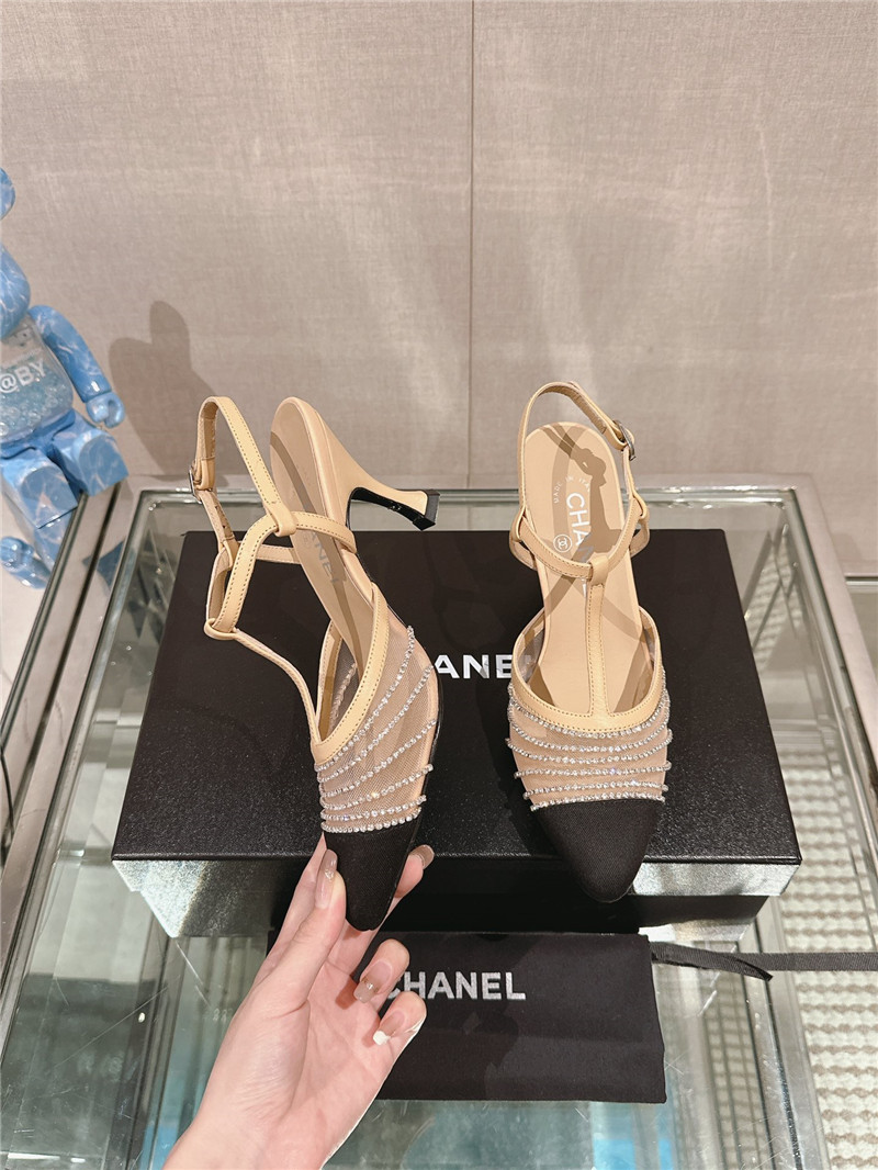 Ch**el interlocking logo t-strap pumps in beige