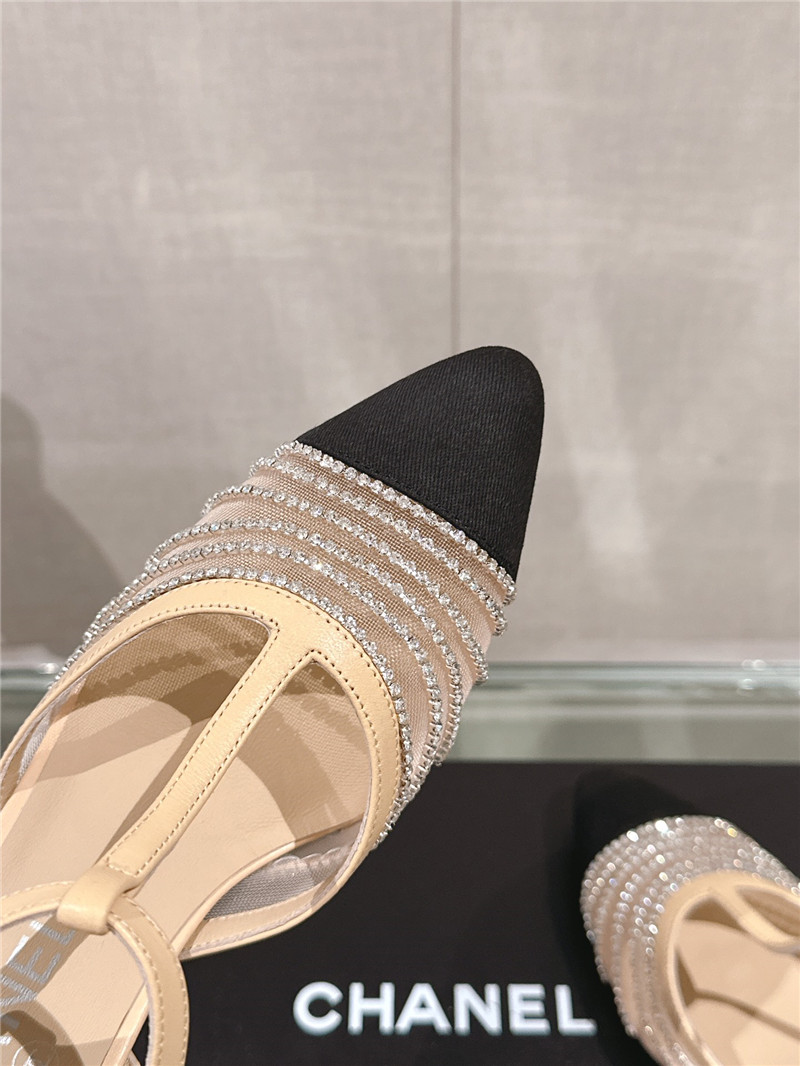 Ch**el interlocking logo t-strap pumps in beige