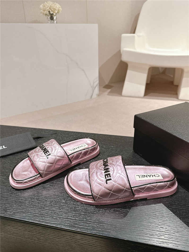 Ch**el lambskin quilted textured mules sandals purple