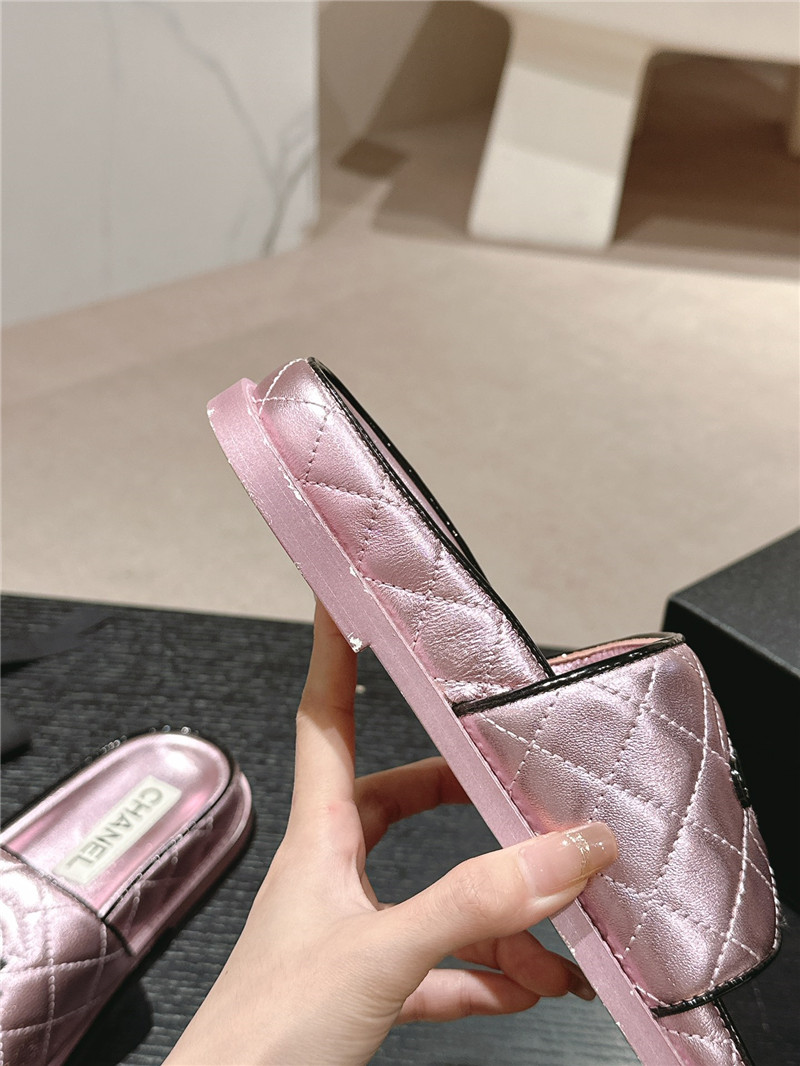 Ch**el lambskin quilted textured mules sandals purple