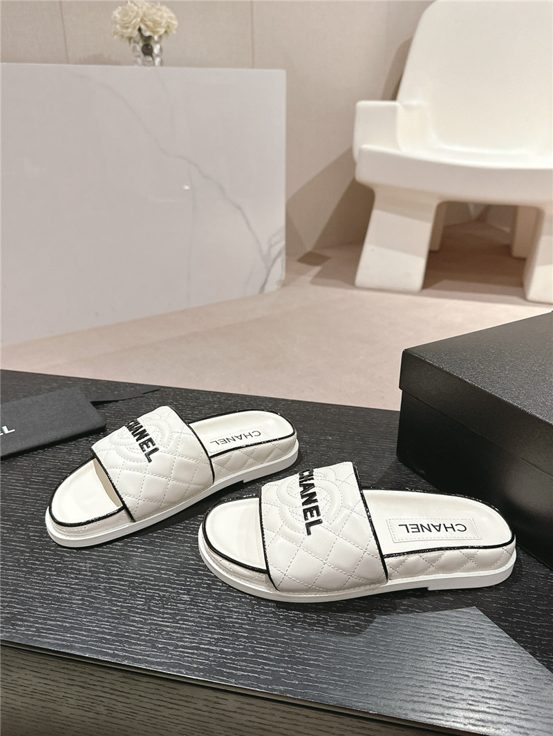 Ch**el lambskin quilted white mules