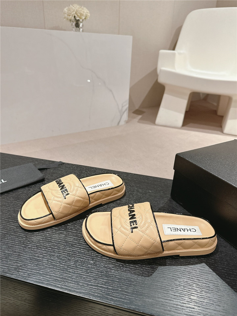 Ch**el lambskin quilted brown mules brown