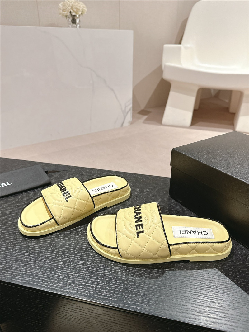 Ch**el lambskin quilted mules sandals yellow