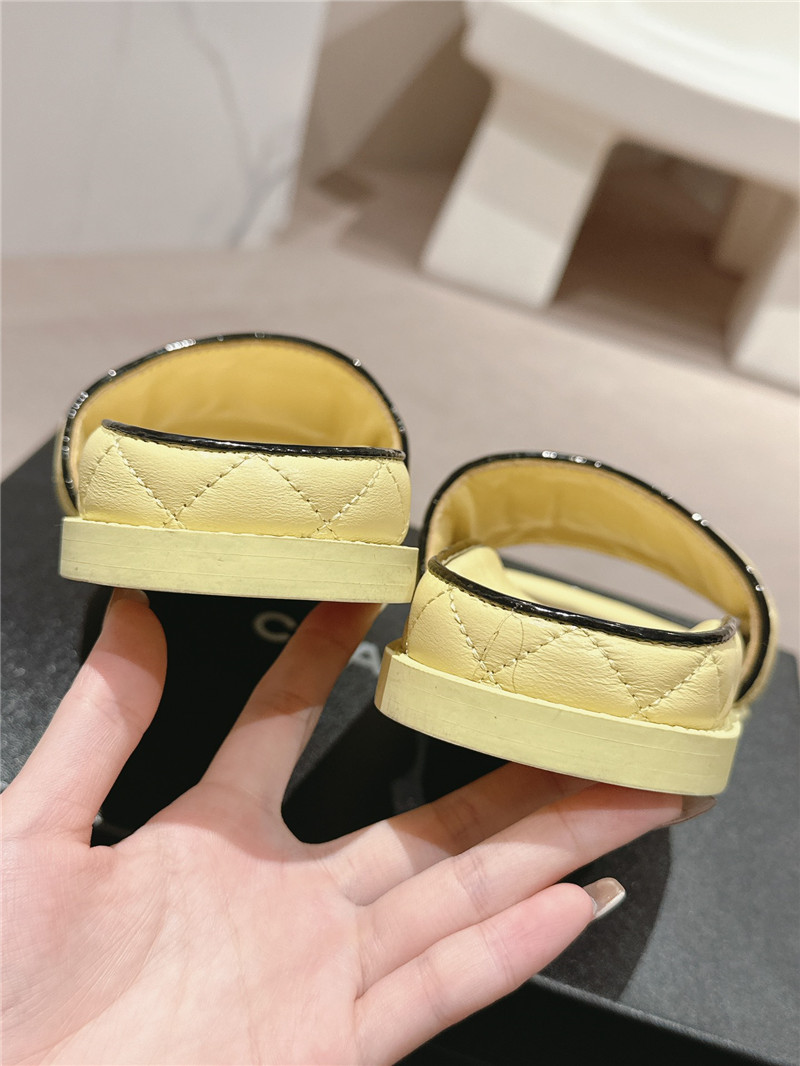Ch**el lambskin quilted mules sandals yellow