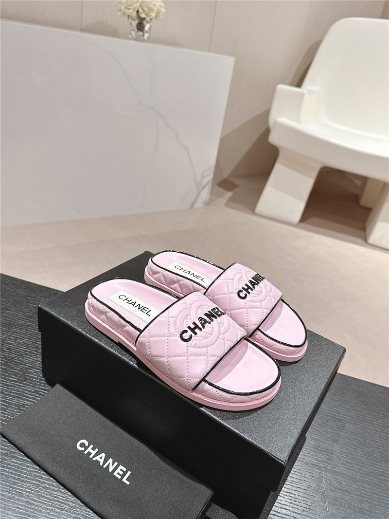 Ch**el lambskin quilted textured mules sandals pink