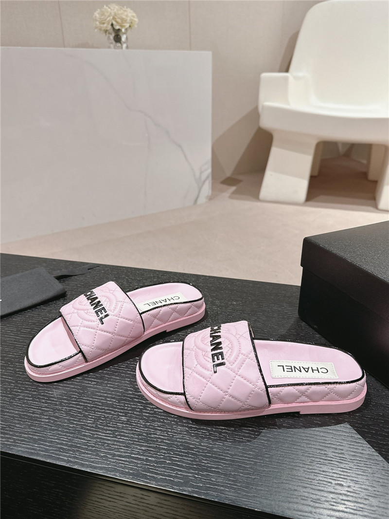 Ch**el lambskin quilted textured mules sandals pink