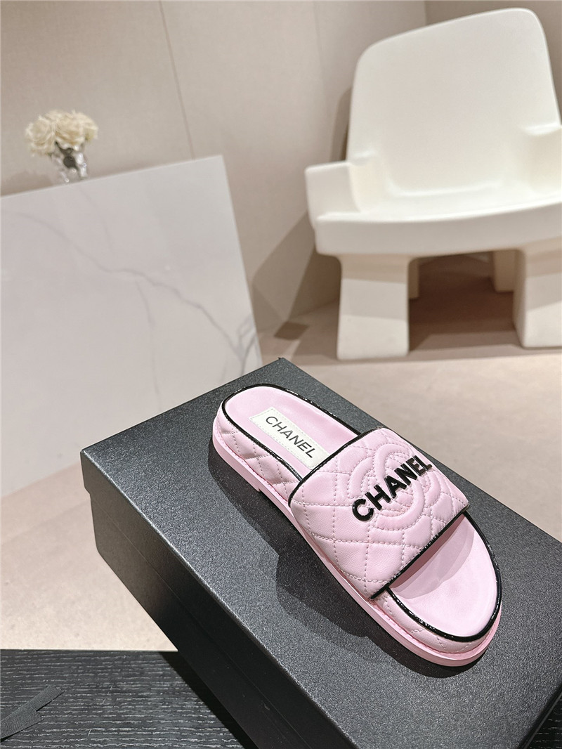 Ch**el lambskin quilted textured mules sandals pink