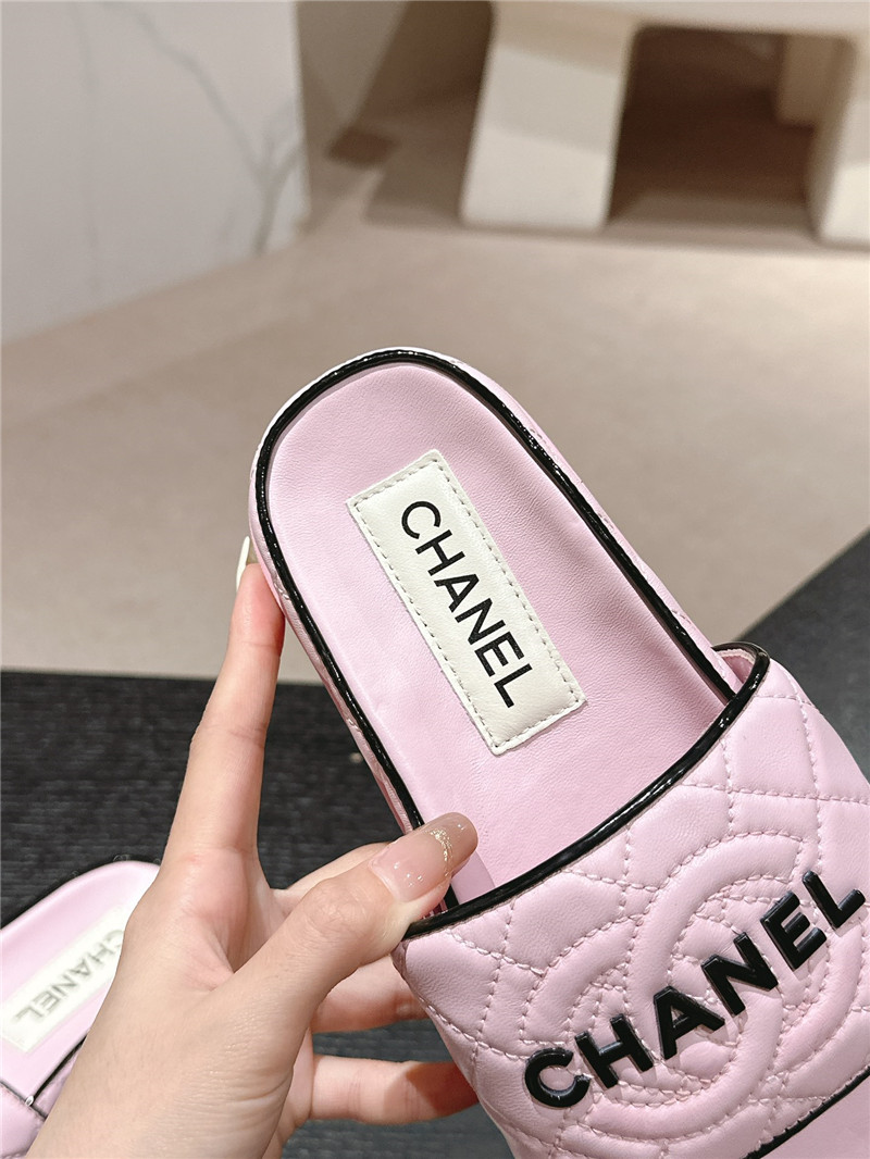 Ch**el lambskin quilted textured mules sandals pink