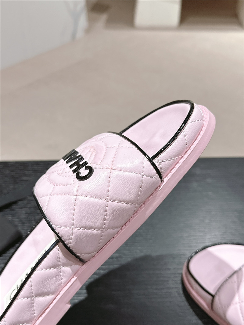 Ch**el lambskin quilted textured mules sandals pink