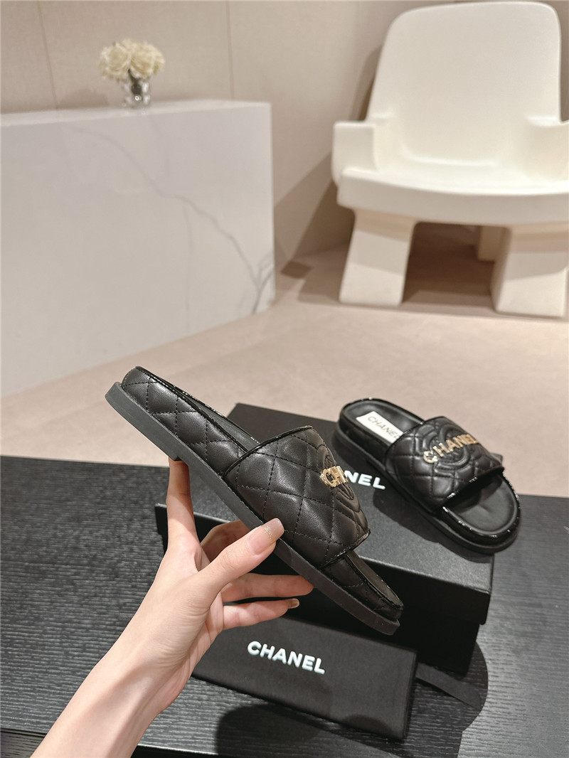 Ch**el lambskin quilted textured mules sandals