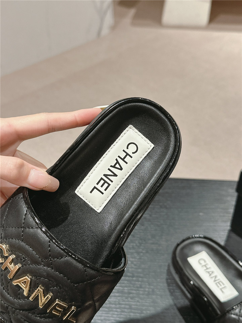 Ch**el lambskin quilted textured mules sandals