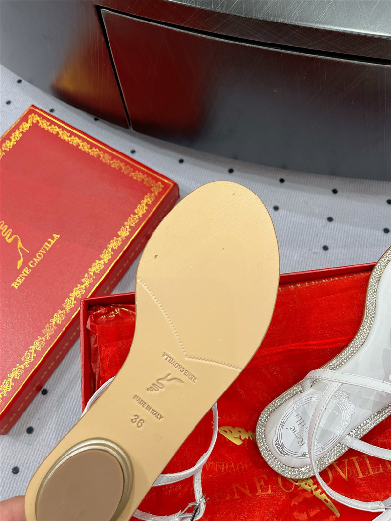 Rene Caovilla White Flat Flowers Sandals