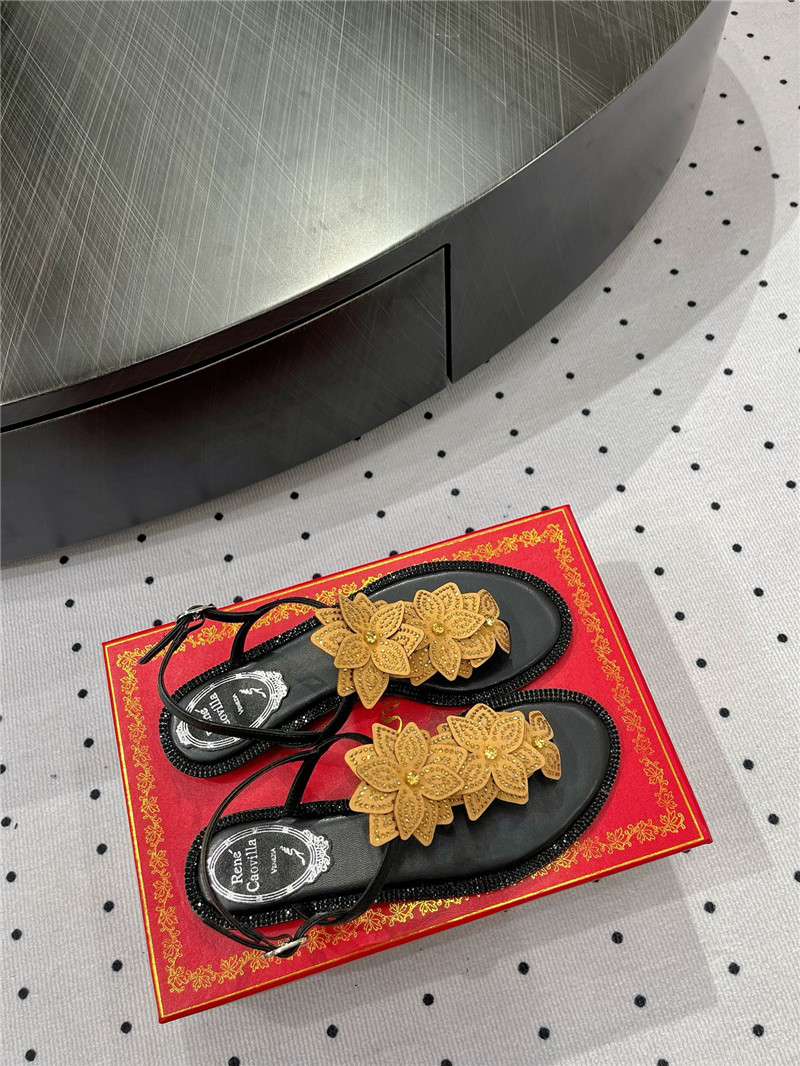 Rene Caovilla Flat Flowers Sandals