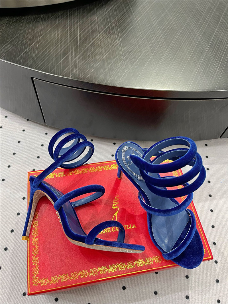 Rene Caovilla Cleo 80 Embellished Satin Sandals Blue