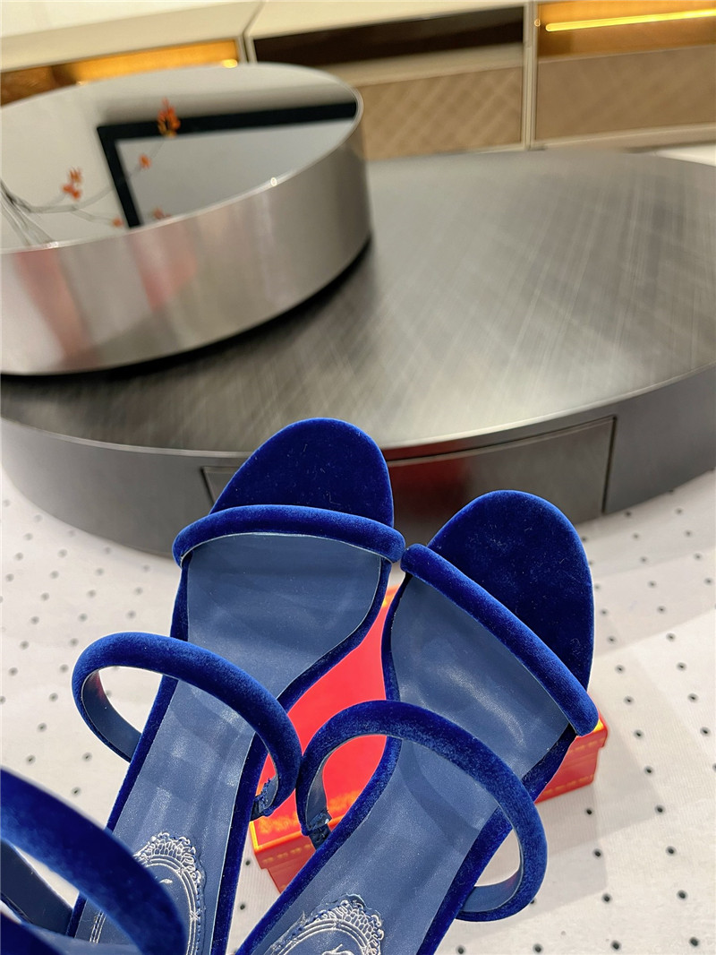 Rene Caovilla Cleo 80 Embellished Satin Sandals Blue