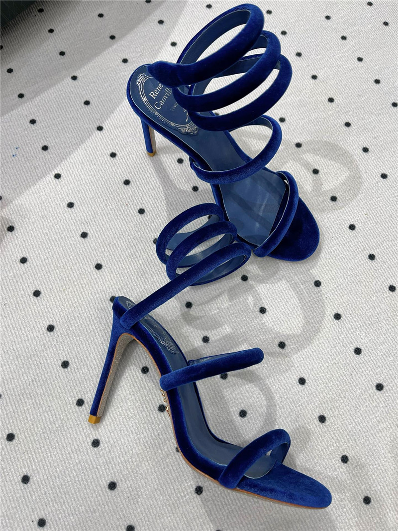 Rene Caovilla Cleo 80 Embellished Satin Sandals Blue